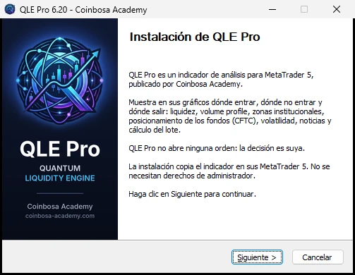 Primera página del instalador de QLE Pro