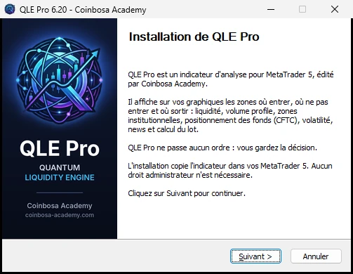 Première page de l'installateur de QLE Pro