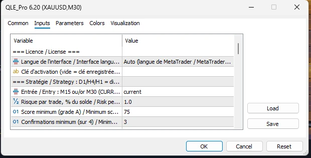 La fenêtre des propriétés de QLE_Pro