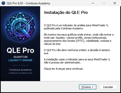 Primeira página do instalador do QLE Pro